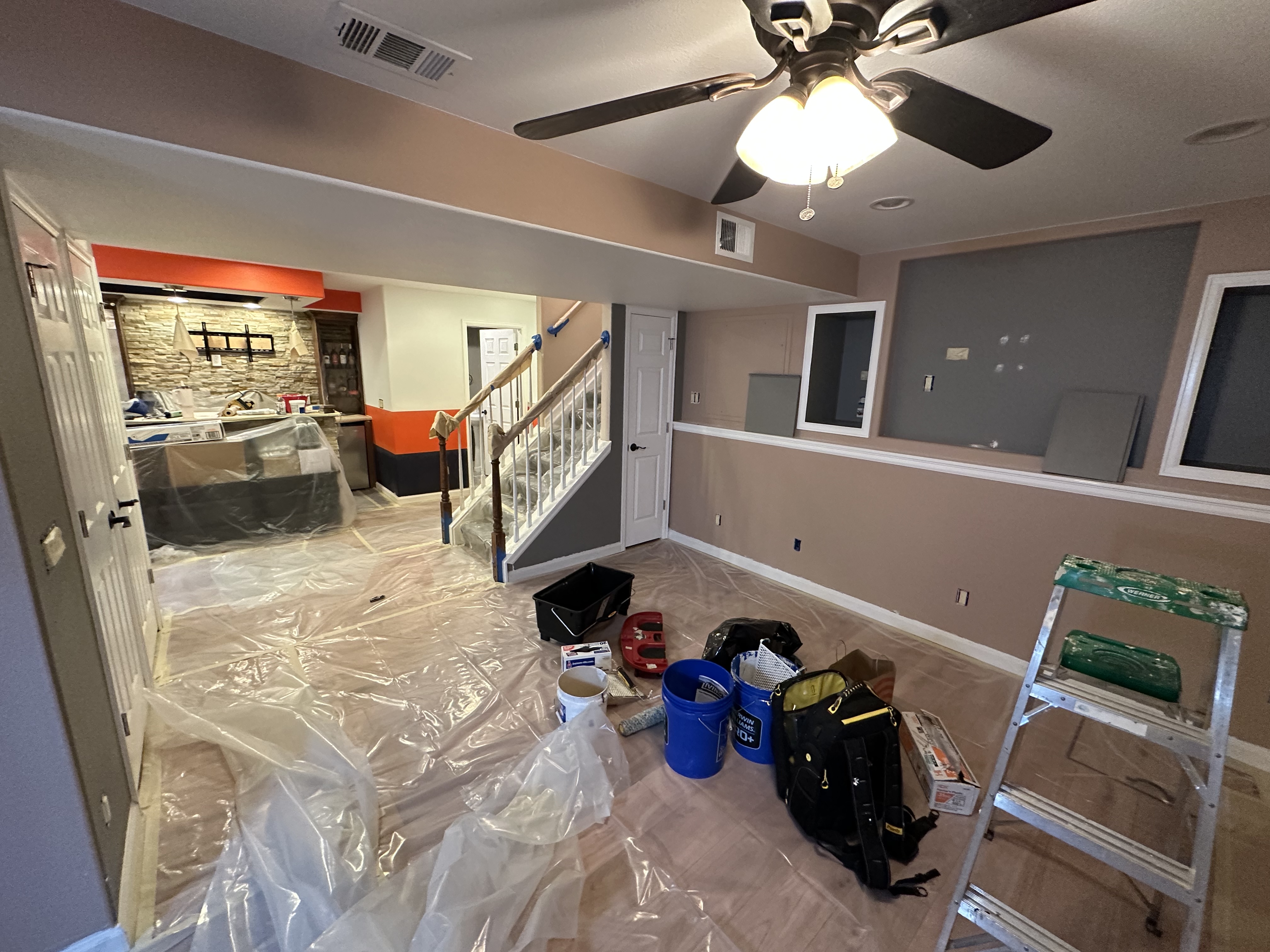 Basement Painting in Progress - Multi-Color Accent Walls